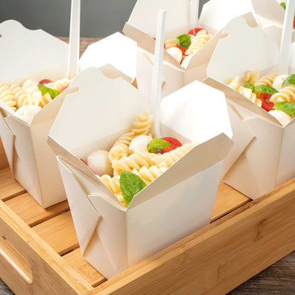 Bio Tek 26 oz Square White Paper Noodle Take Out Container - 4" x 3 1/2" x 4" - 200 count box