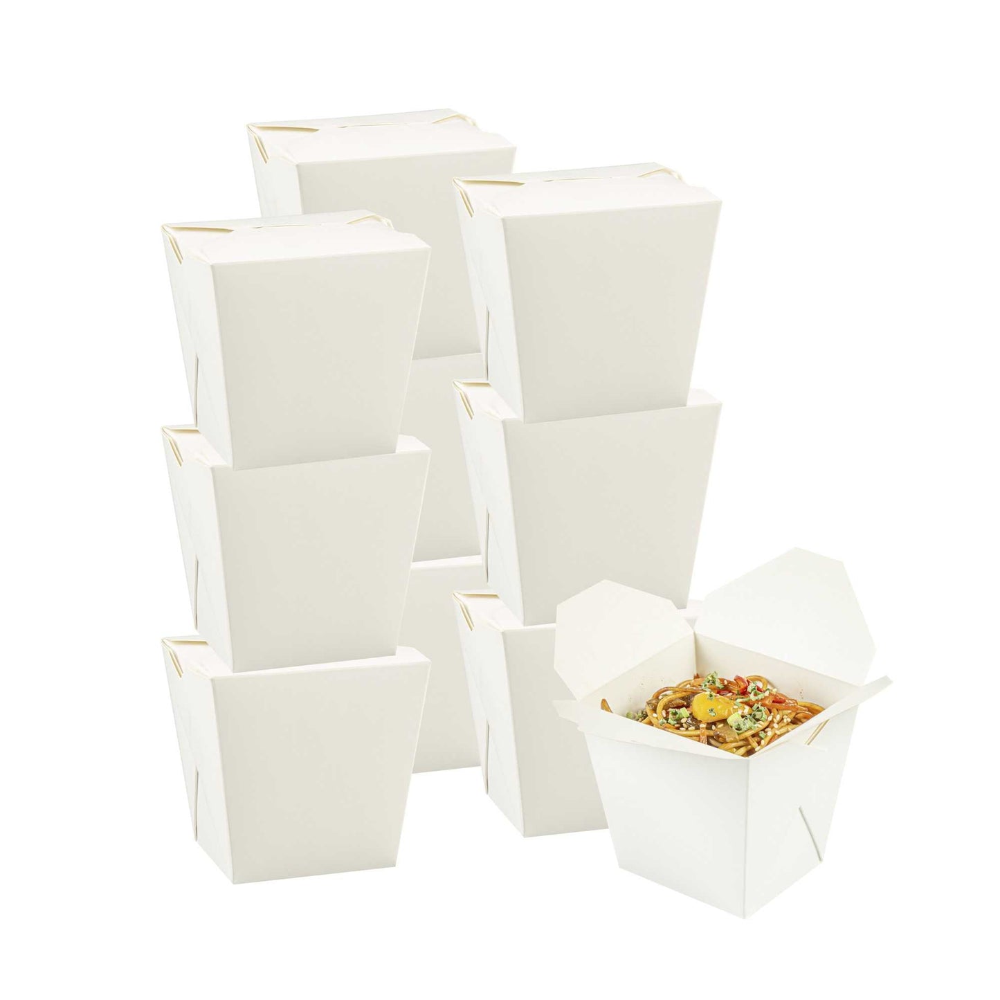 Bio Tek 26 oz Square White Paper Noodle Take Out Container - 4" x 3 1/2" x 4" - 50 count box