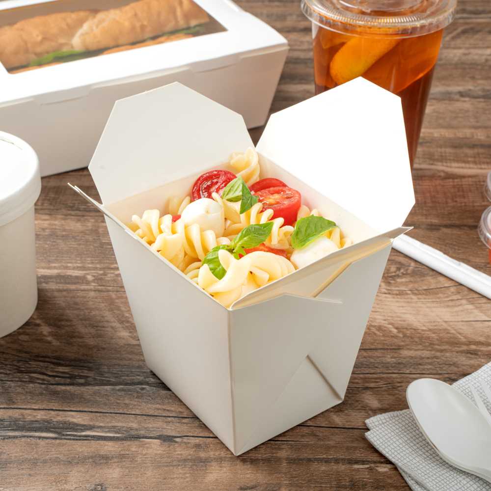 Bio Tek 26 oz Square White Paper Noodle Take Out Container - 4" x 3 1/2" x 4" - 50 count box