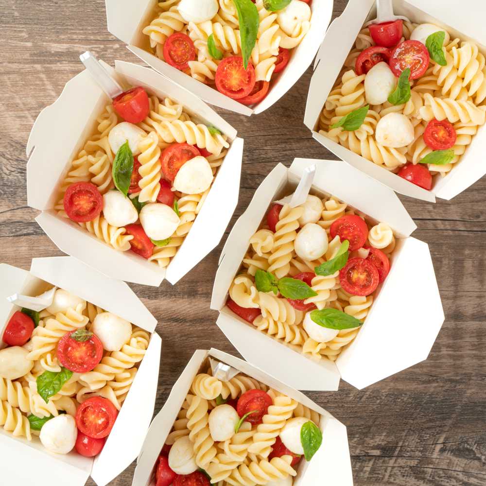 Bio Tek 26 oz Square White Paper Noodle Take Out Container - 4" x 3 1/2" x 4" - 50 count box