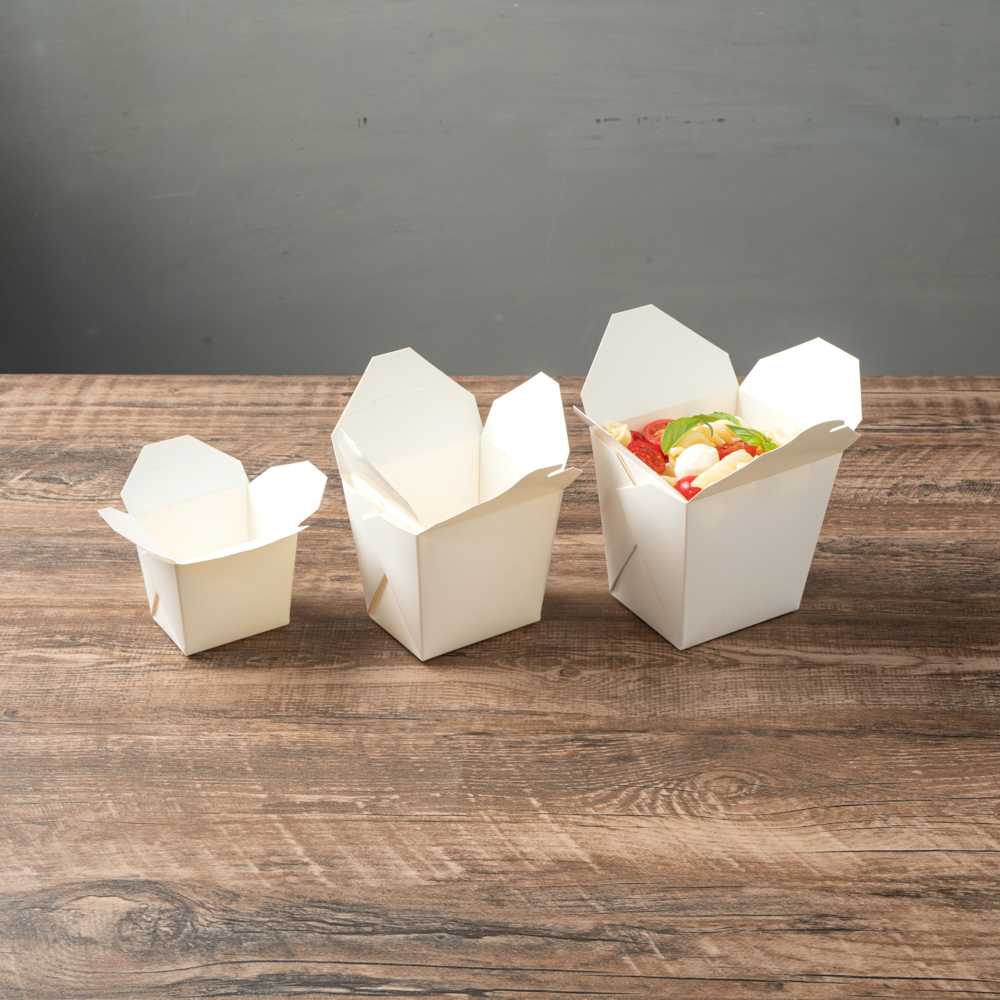 Bio Tek 26 oz Square White Paper Noodle Take Out Container - 4" x 3 1/2" x 4" - 50 count box