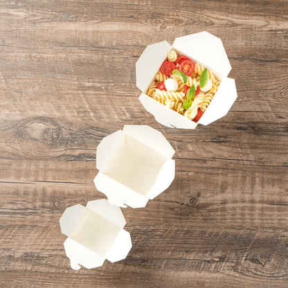 Bio Tek 26 oz Square White Paper Noodle Take Out Container - 4" x 3 1/2" x 4" - 200 count box