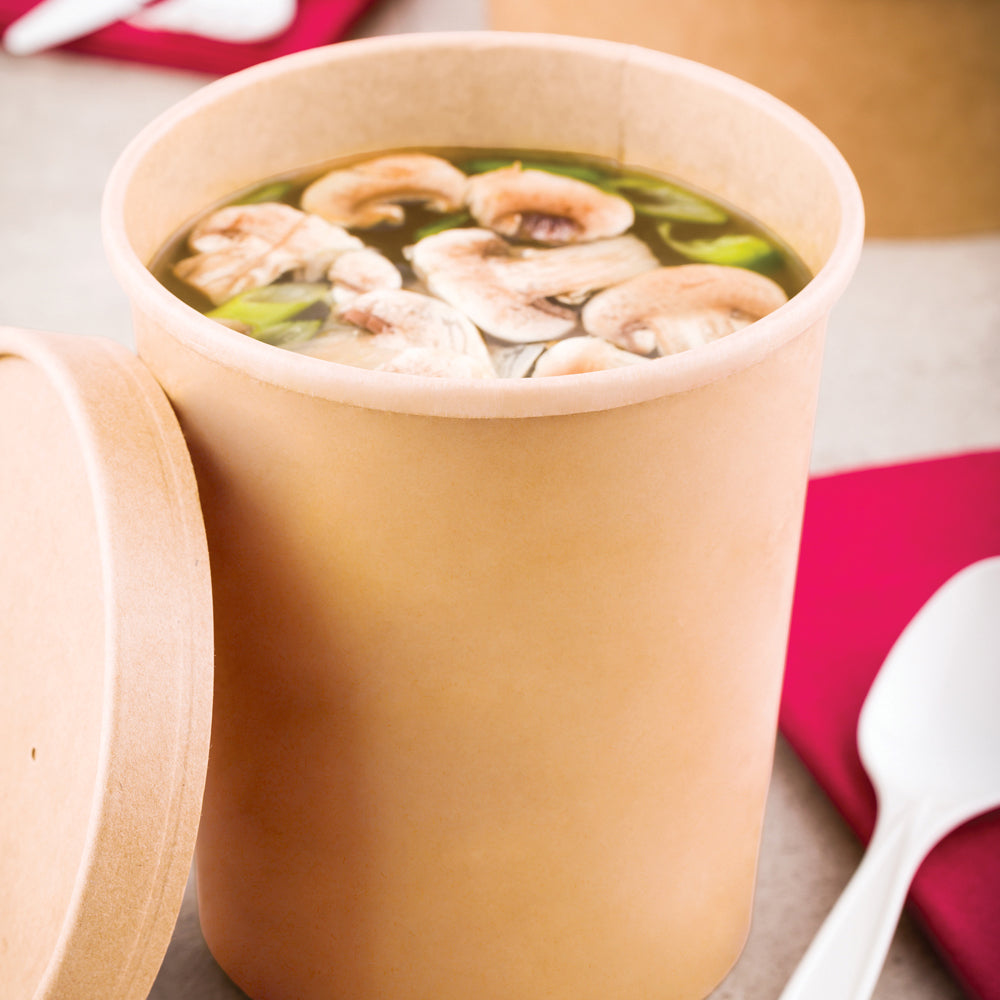 Bio Tek 32 oz Round Bamboo Paper Soup Container - 4 1/2" x 4 1/2" x 5 1/4" - 200 count box