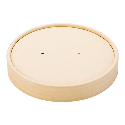 Bio Tek Round Bamboo Paper Soup Container Lid - Fits 26 and 32 oz - 25 count box