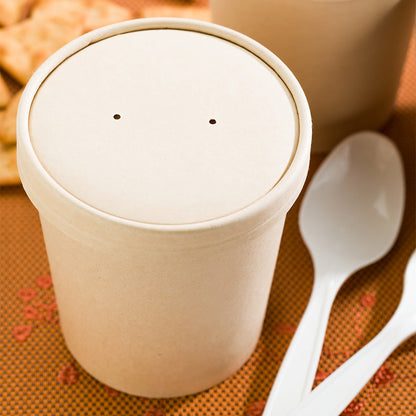 Bio Tek Round Bamboo Paper Soup Container Lid - Fits 26 and 32 oz - 200 count box
