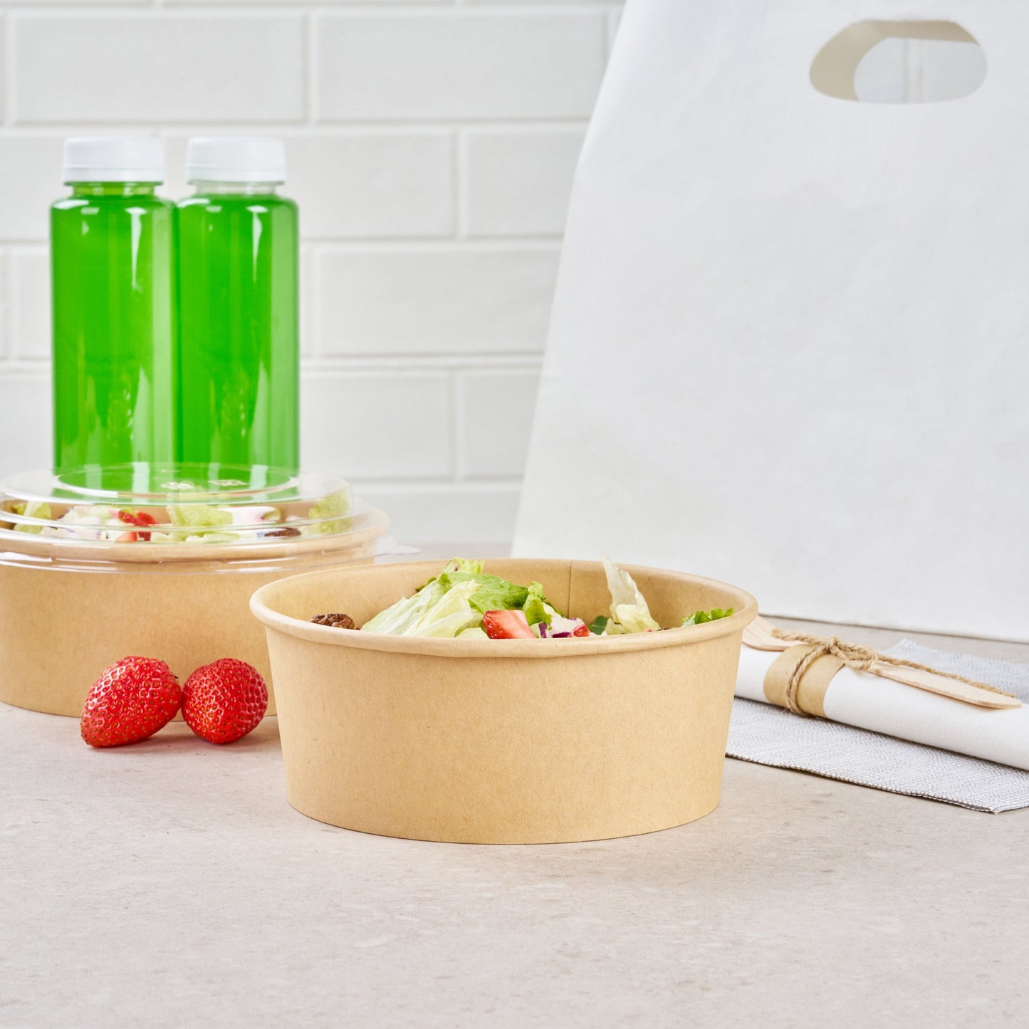 Bio Tek 25 oz Round Kraft Paper Take Out Container - 6" x 6" x 2 1/2" - 200 count box