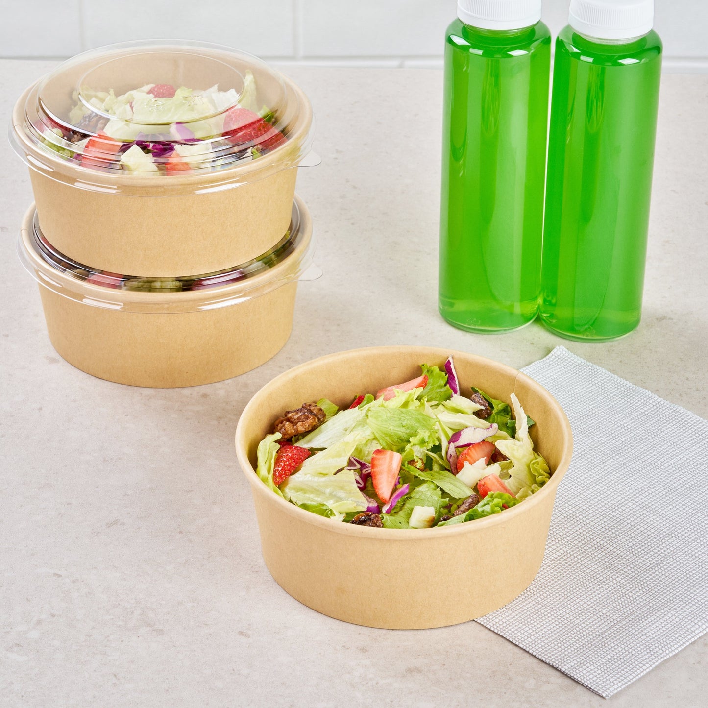 Bio Tek 25 oz Round Kraft Paper Take Out Container - 6" x 6" x 2 1/2" - 200 count box