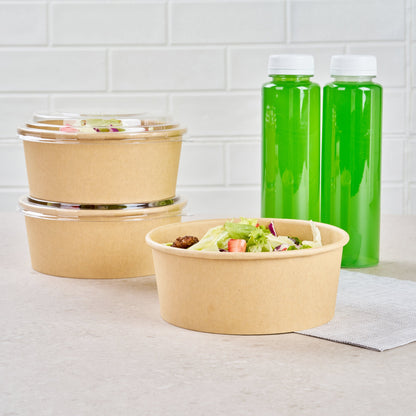 Bio Tek 25 oz Round Kraft Paper Take Out Container - 6" x 6" x 2 1/2" - 200 count box