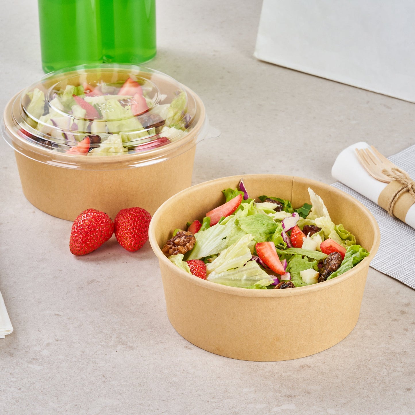 Bio Tek 25 oz Round Kraft Paper Take Out Container - 6" x 6" x 2 1/2" - 200 count box