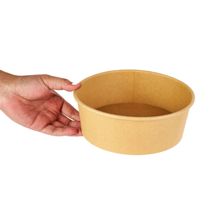 Bio Tek 44 oz Round Kraft Paper Take Out Container - 7 1/4" x 7 1/4" x 2 1/2" - 200 count box