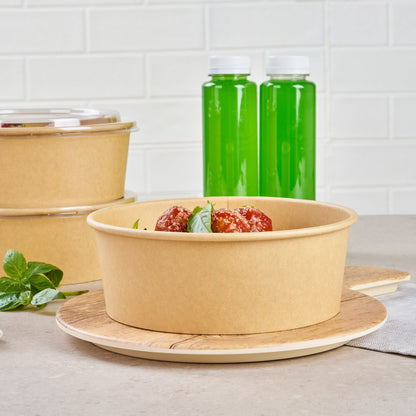 Bio Tek 44 oz Round Kraft Paper Take Out Container - 7 1/4" x 7 1/4" x 2 1/2" - 200 count box