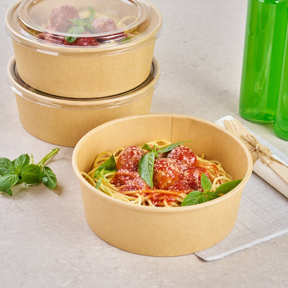 Bio Tek 44 oz Round Kraft Paper Take Out Container - 7 1/4" x 7 1/4" x 2 1/2" - 200 count box