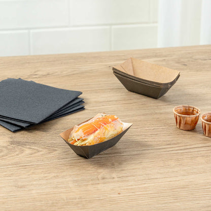 Bio Tek 2 oz Black Paper Food Tray / Boat - 3 1/4" x 2 1/4" x 1 1/4" - 400 count box