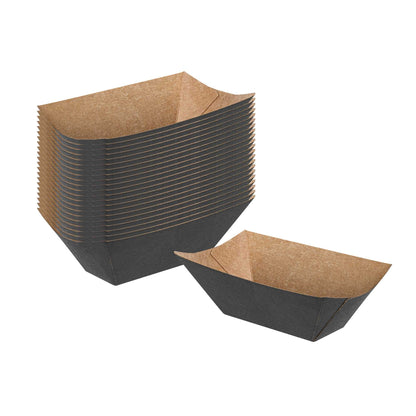 Bio Tek 2 oz Black Paper Food Tray / Boat - 3 1/4" x 2 1/4" x 1 1/4" - 50 count box