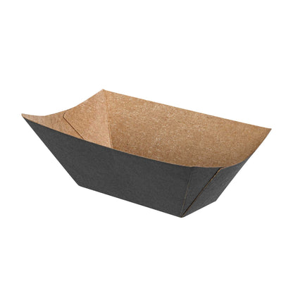 Bio Tek 2 oz Black Paper Food Tray / Boat - 3 1/4" x 2 1/4" x 1 1/4" - 50 count box