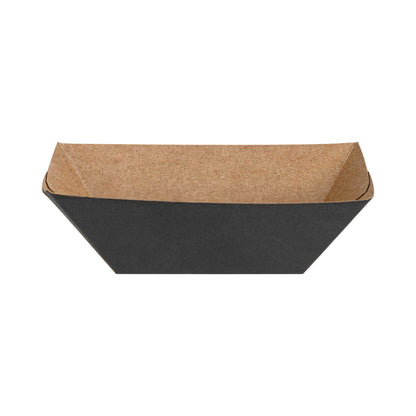 Bio Tek 2 oz Black Paper Food Tray / Boat - 3 1/4" x 2 1/4" x 1 1/4" - 400 count box