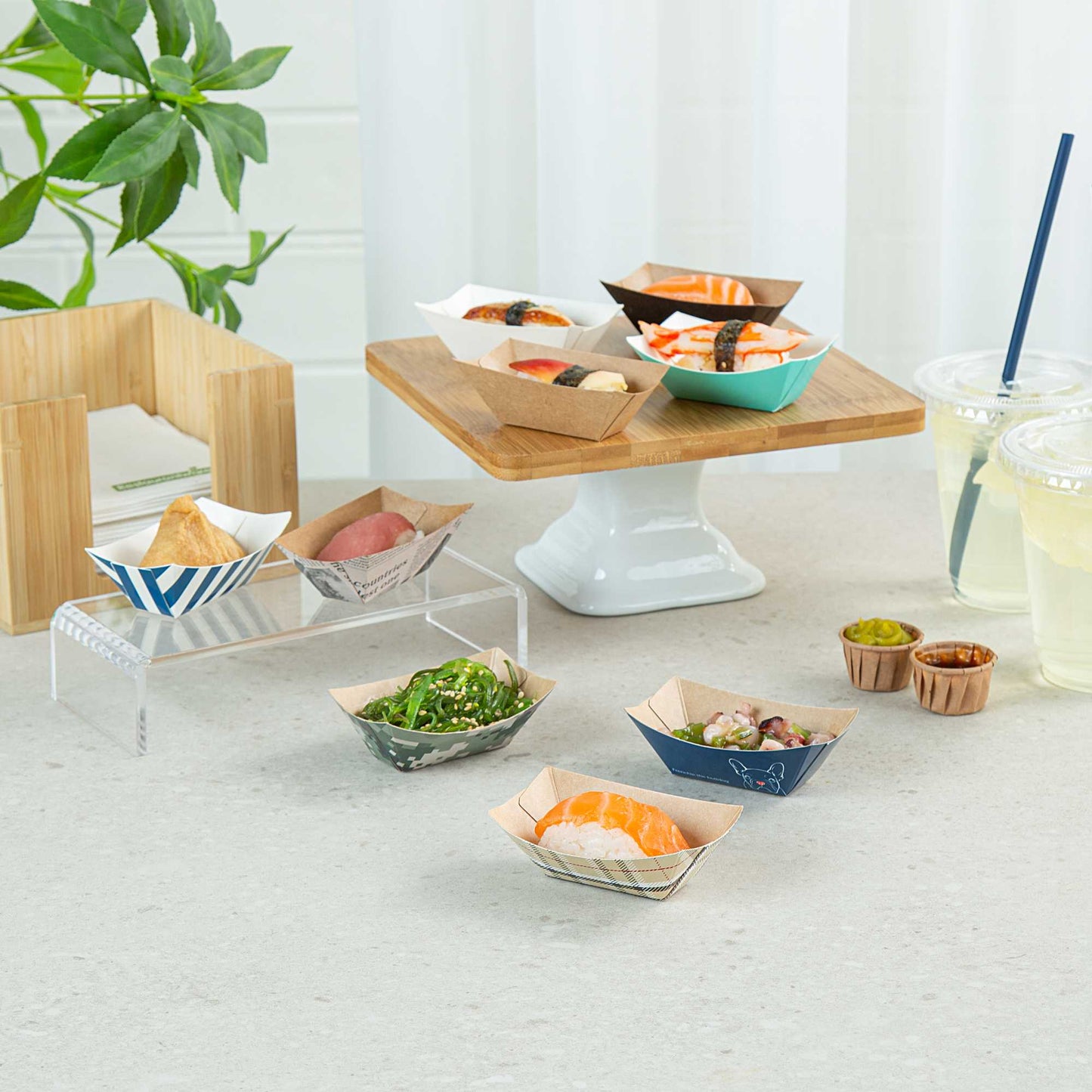Bio Tek 2 oz Black Paper Food Tray / Boat - 3 1/4" x 2 1/4" x 1 1/4" - 400 count box