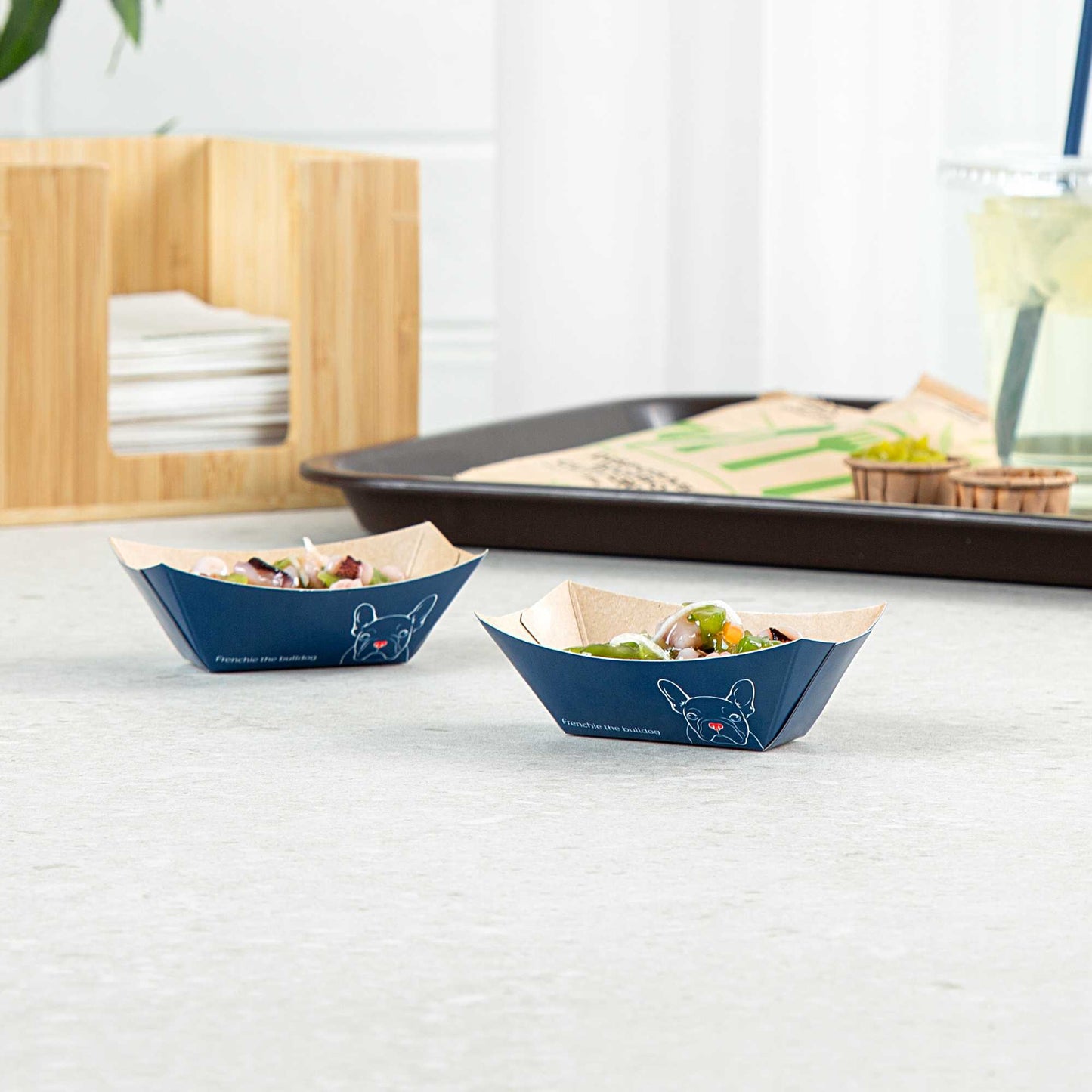 Bio Tek 2 oz Frenchie Paper Food Tray / Boat - 3 1/4" x 2 1/4" x 1 1/4" - 50 count box