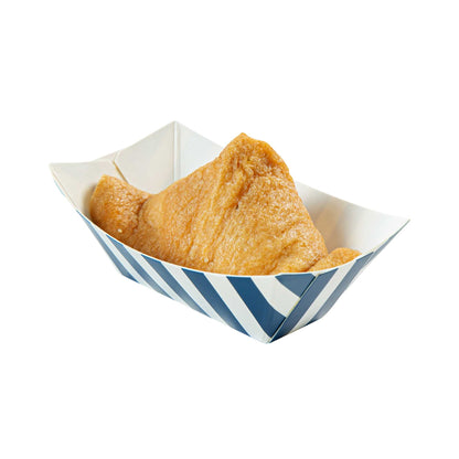 Bio Tek 2 oz Blue and White Stripe Paper Food Tray / Boat - 3 1/4" x 2 1/4" x 1 1/4" - 400 count box