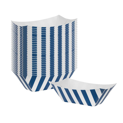 Bio Tek 2 oz Blue and White Stripe Paper Food Tray / Boat - 3 1/4" x 2 1/4" x 1 1/4" - 50 count box