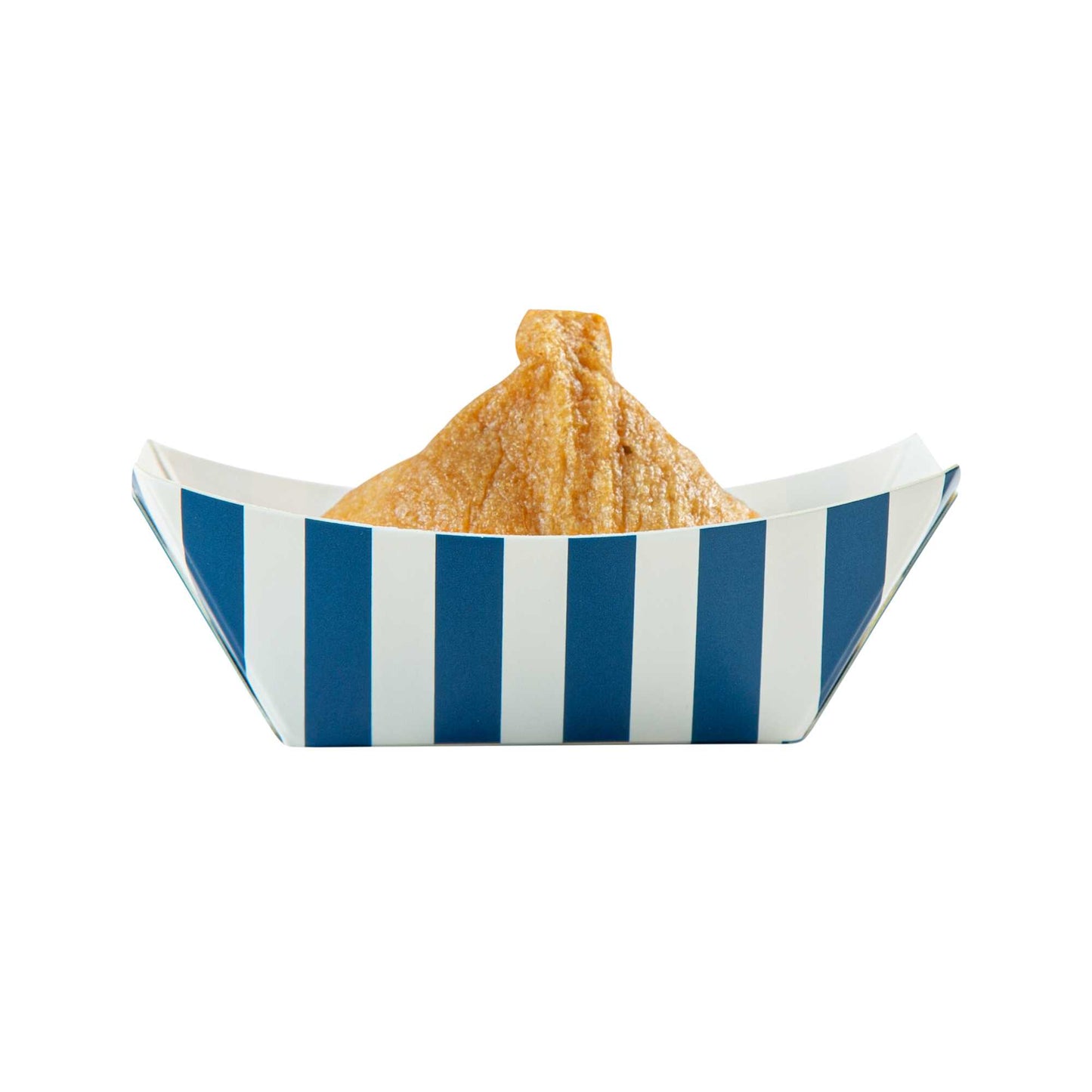 Bio Tek 2 oz Blue and White Stripe Paper Food Tray / Boat - 3 1/4" x 2 1/4" x 1 1/4" - 50 count box