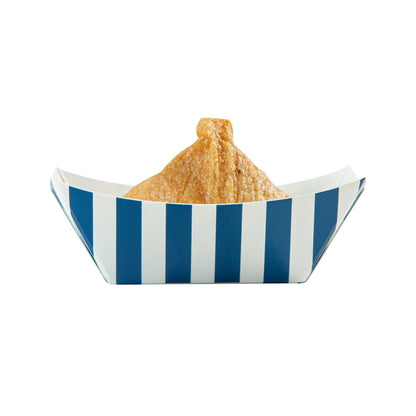 Bio Tek 2 oz Blue and White Stripe Paper Food Tray / Boat - 3 1/4" x 2 1/4" x 1 1/4" - 50 count box