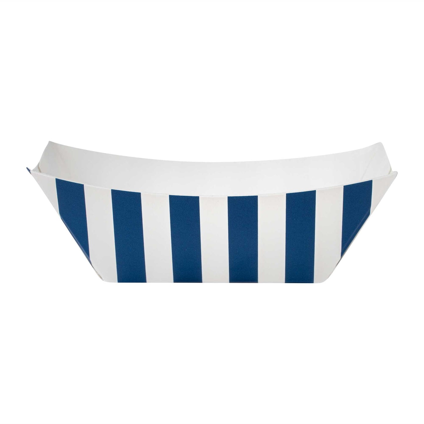 Bio Tek 2 oz Blue and White Stripe Paper Food Tray / Boat - 3 1/4" x 2 1/4" x 1 1/4" - 50 count box