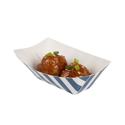 Bio Tek 2 oz Blue and White Stripe Paper Food Tray / Boat - 3 1/4" x 2 1/4" x 1 1/4" - 400 count box