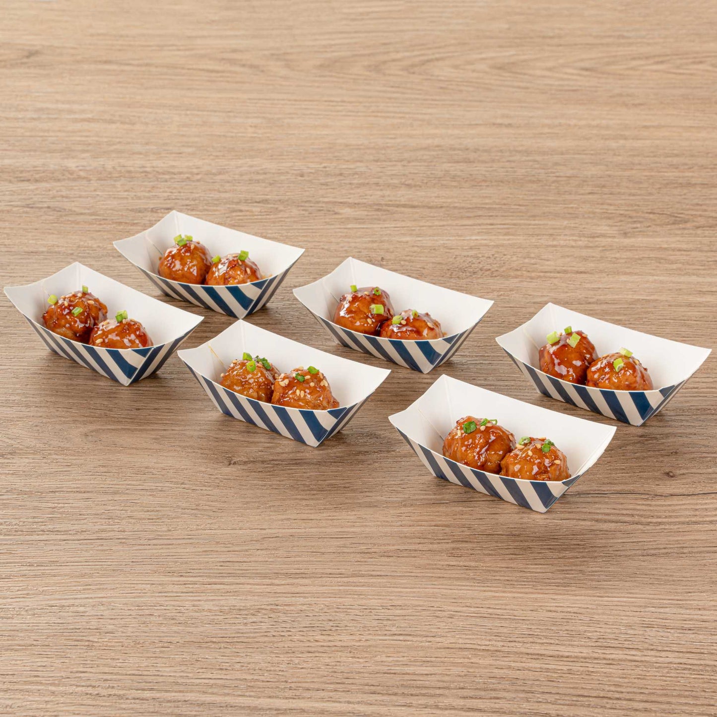 Bio Tek 2 oz Blue and White Stripe Paper Food Tray / Boat - 3 1/4" x 2 1/4" x 1 1/4" - 400 count box