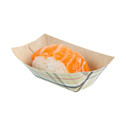 Bio Tek 2 oz Plaid Paper Food Tray / Boat - 3 1/4" x 2 1/4" x 1 1/4" - 400 count box