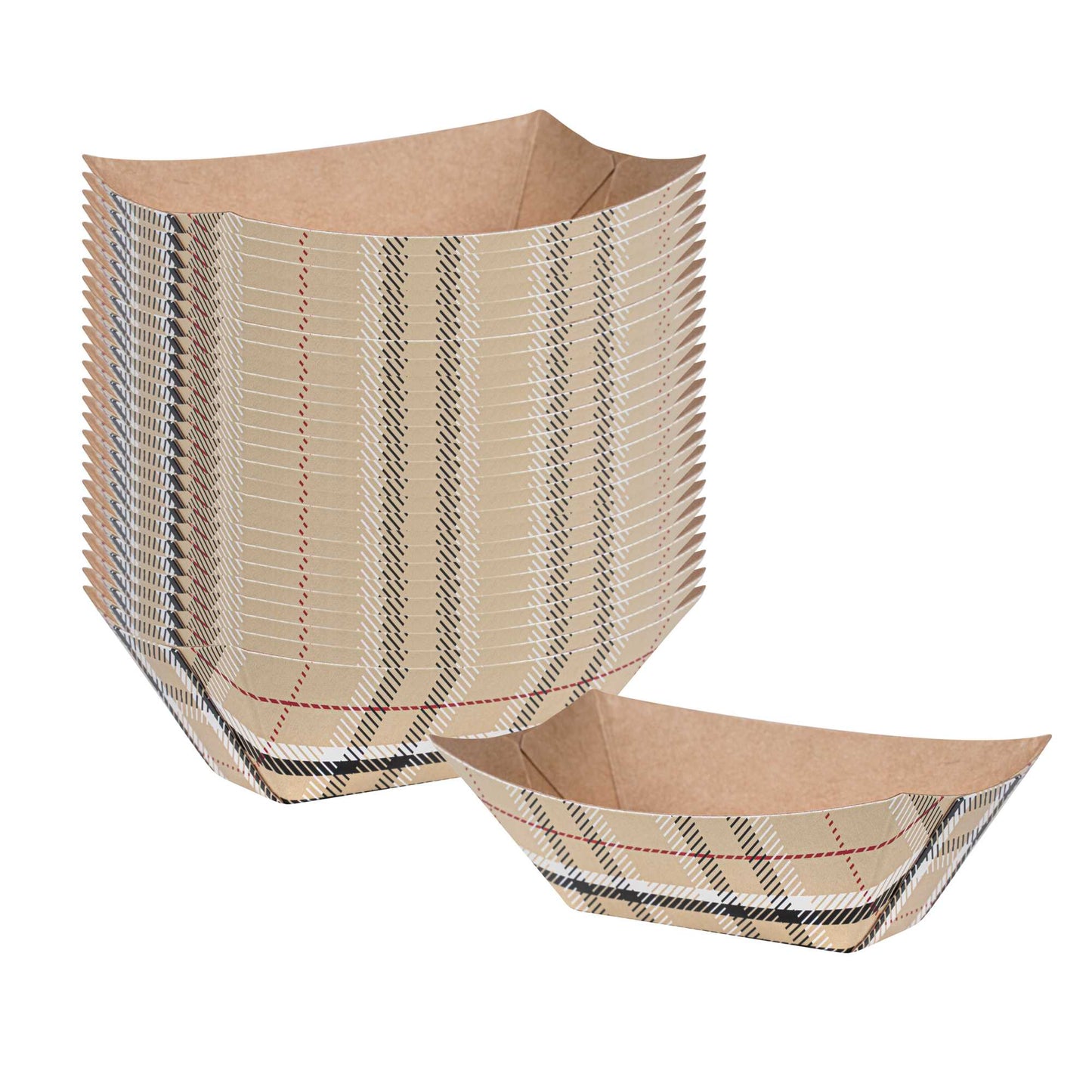 Bio Tek 2 oz Plaid Paper Food Tray / Boat - 3 1/4" x 2 1/4" x 1 1/4" - 400 count box