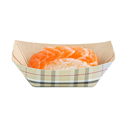 Bio Tek 2 oz Plaid Paper Food Tray / Boat - 3 1/4" x 2 1/4" x 1 1/4" - 50 count box