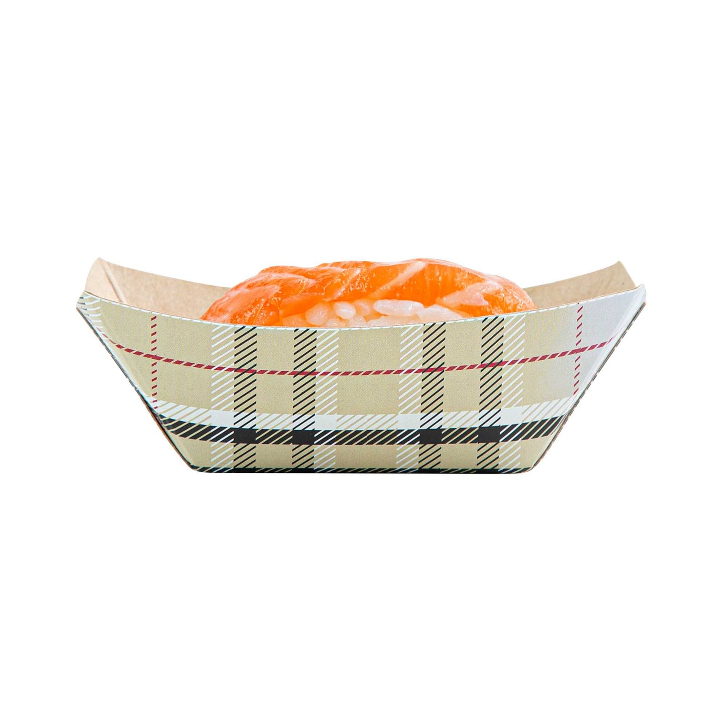 Bio Tek 2 oz Plaid Paper Food Tray / Boat - 3 1/4" x 2 1/4" x 1 1/4" - 50 count box