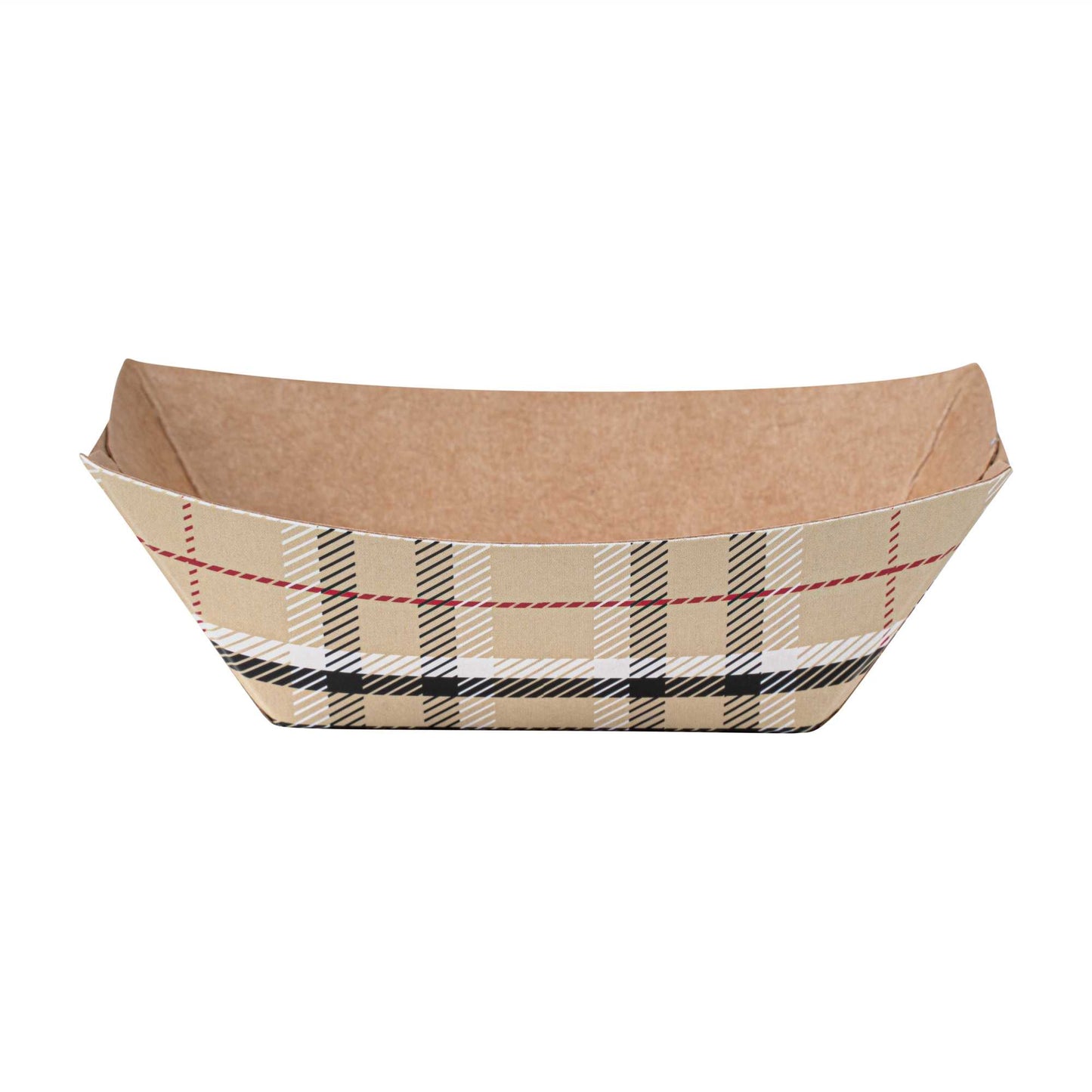 Bio Tek 2 oz Plaid Paper Food Tray / Boat - 3 1/4" x 2 1/4" x 1 1/4" - 50 count box