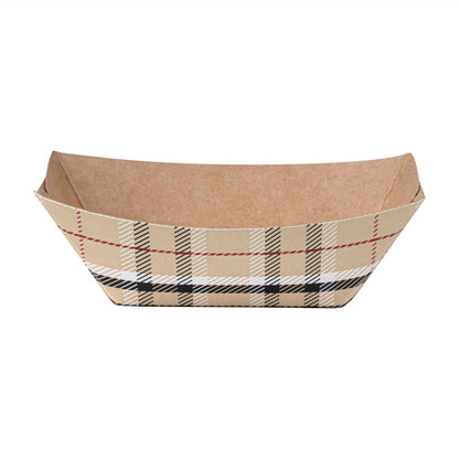 Bio Tek 2 oz Plaid Paper Food Tray / Boat - 3 1/4" x 2 1/4" x 1 1/4" - 400 count box