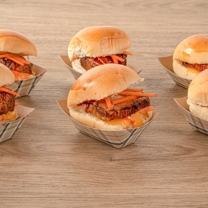 Bio Tek 2 oz Plaid Paper Food Tray / Boat - 3 1/4" x 2 1/4" x 1 1/4" - 400 count box