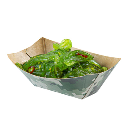 Bio Tek 2 oz Camouflage Paper Food Tray / Boat - 3 1/4" x 2 1/4" x 1 1/4" - 50 count box