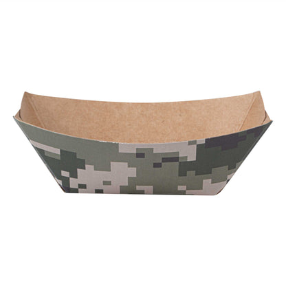 Bio Tek 2 oz Camouflage Paper Food Tray / Boat - 3 1/4" x 2 1/4" x 1 1/4" - 400 count box