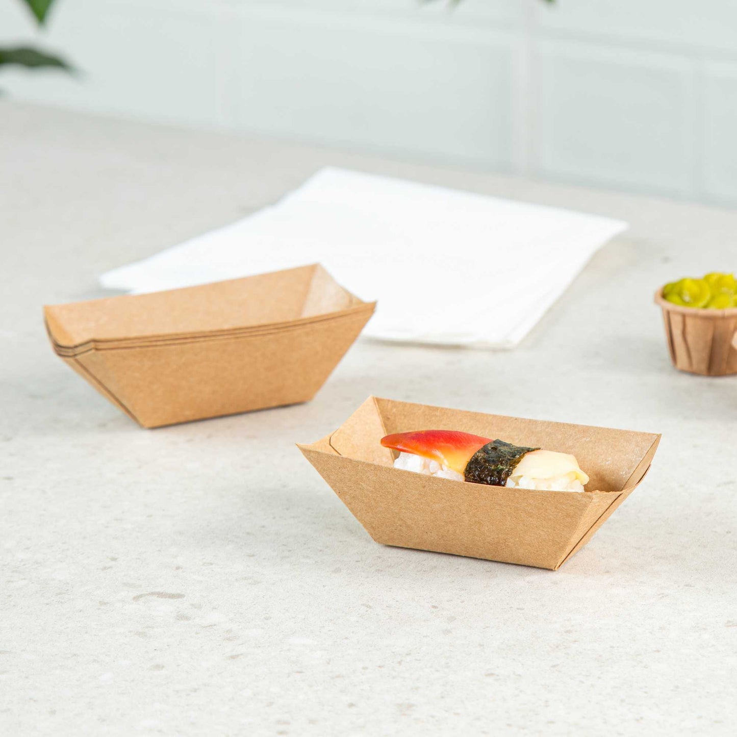 Bio Tek 2 oz Kraft Paper Food Tray / Boat - 3 1/4" x 2 1/4" x 1 1/4" - 50 count box