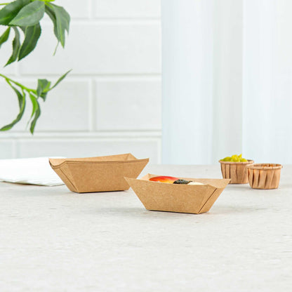Bio Tek 2 oz Kraft Paper Food Tray / Boat - 3 1/4" x 2 1/4" x 1 1/4" - 50 count box