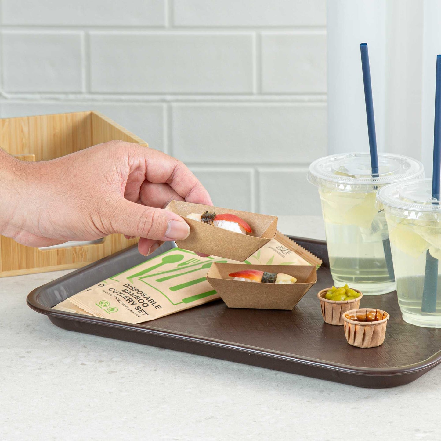 Bio Tek 2 oz Kraft Paper Food Tray / Boat - 3 1/4" x 2 1/4" x 1 1/4" - 50 count box