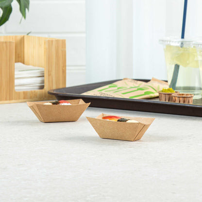 Bio Tek 2 oz Kraft Paper Food Tray / Boat - 3 1/4" x 2 1/4" x 1 1/4" - 50 count box