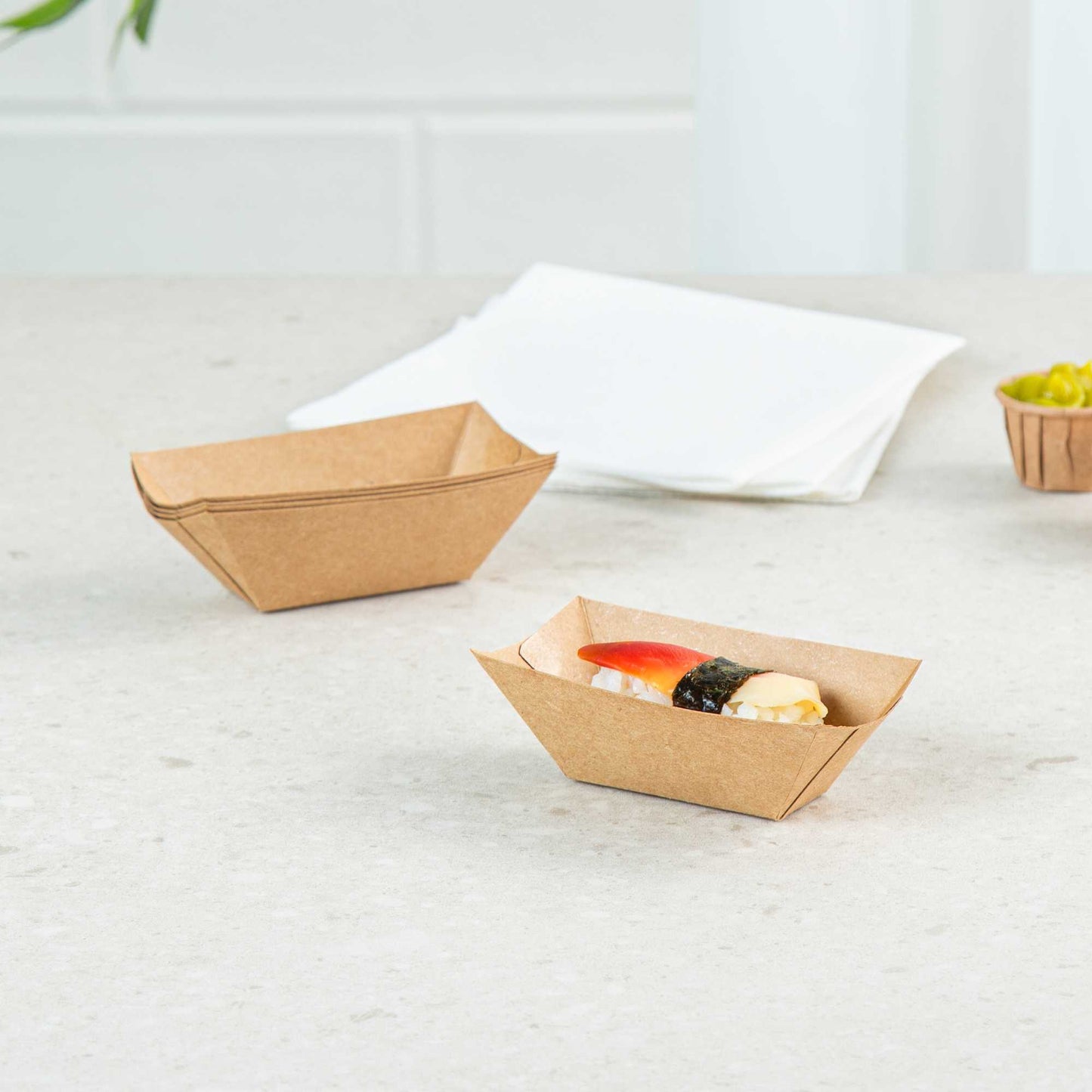 Bio Tek 2 oz Kraft Paper Food Tray / Boat - 3 1/4" x 2 1/4" x 1 1/4" - 400 count box
