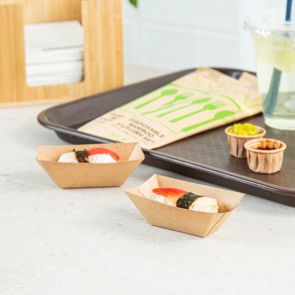 Bio Tek 2 oz Kraft Paper Food Tray / Boat - 3 1/4" x 2 1/4" x 1 1/4" - 400 count box