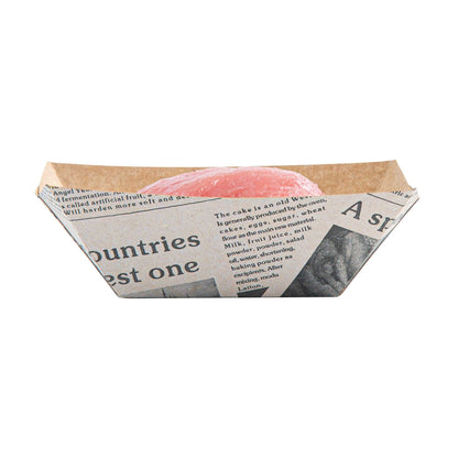 Bio Tek 2 oz Newsprint Paper Food Tray / Boat - 3 1/4" x 2 1/4" x 1 1/4" - 50 count box