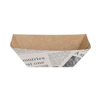 Bio Tek 2 oz Newsprint Paper Food Tray / Boat - 3 1/4" x 2 1/4" x 1 1/4" - 50 count box