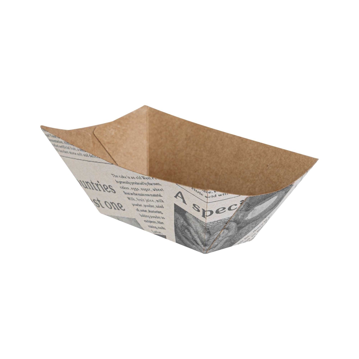 Bio Tek 2 oz Newsprint Paper Food Tray / Boat - 3 1/4" x 2 1/4" x 1 1/4" - 400 count box