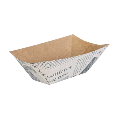 Bio Tek 2 oz Newsprint Paper Food Tray / Boat - 3 1/4" x 2 1/4" x 1 1/4" - 400 count box