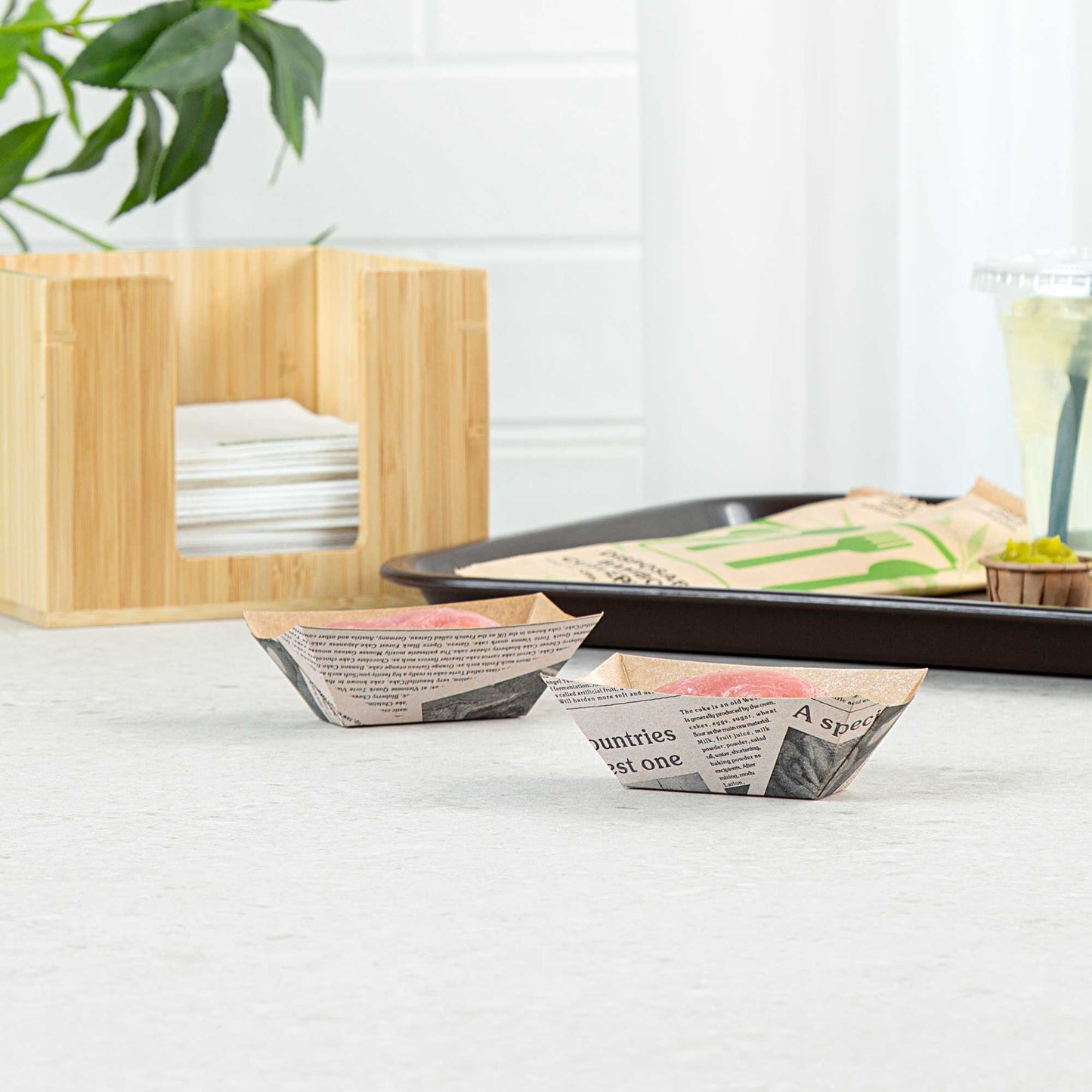 Bio Tek 2 oz Newsprint Paper Food Tray / Boat - 3 1/4" x 2 1/4" x 1 1/4" - 400 count box