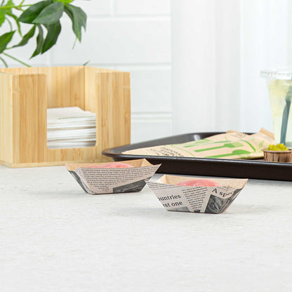 Bio Tek 2 oz Newsprint Paper Food Tray / Boat - 3 1/4" x 2 1/4" x 1 1/4" - 400 count box